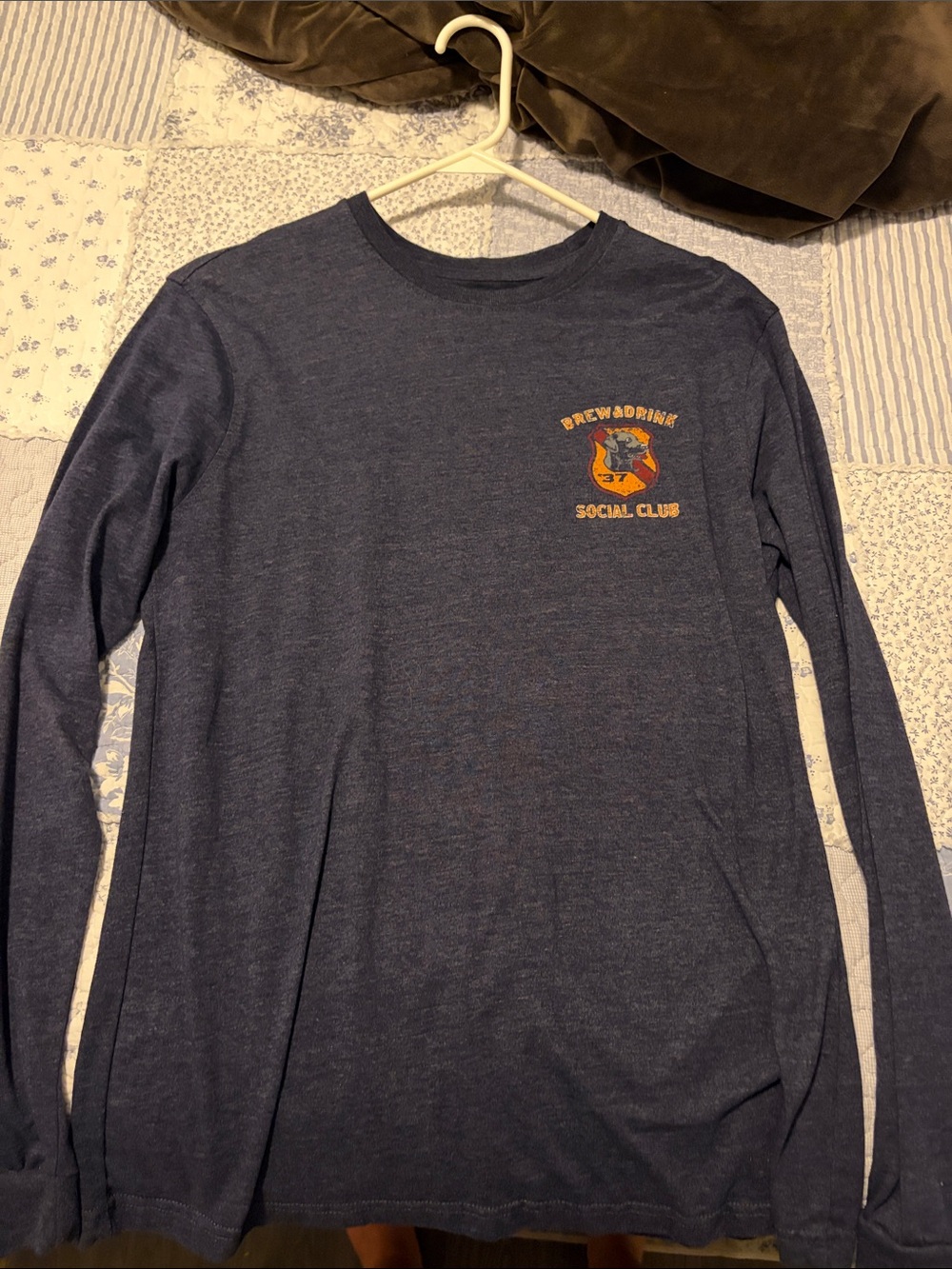 Izod Navy Long-Sleeve Tee with Orange Chest Graphic